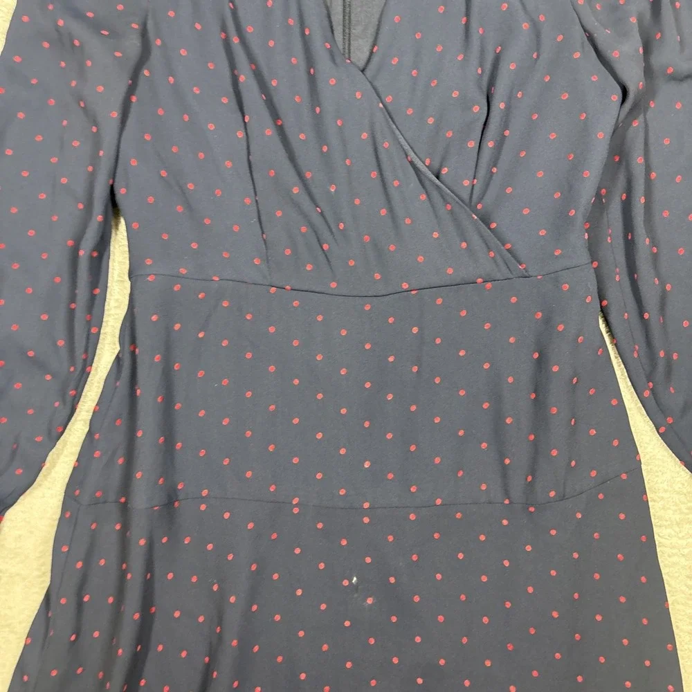 Ann Taylor Red Polka Dot Navy Seamed‎ V-neck Fit Flare Dress Size 2